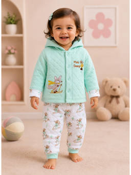 Bumzee - Green And White Boys Full Sleeves Hoodei & Joggers