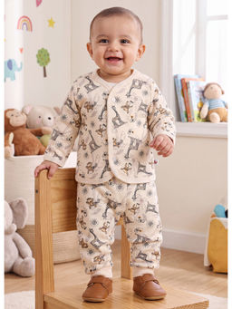 Bumzee - Beige Boys Full Sleeves Fleece Winter Jabla And Joggers