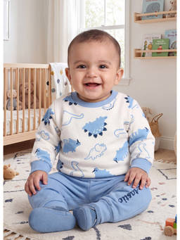Bumzee - Off White And Blue Boys Full Sleeves Cotton Sweatshirt And Jogger