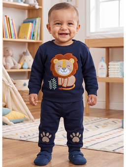 Bumzee - Navy Boys Full Sleeves Cotton Sweatshirt And Jogger