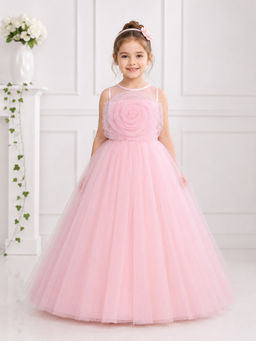 Toy Balloon Kids - Toy Balloon Girls Party Wear Gown Full Length Gown-Pink