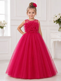 Toy Balloon Kids - Toy Balloon Girls Party Wear Gown Full Length Gown-Pink