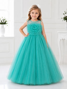 Toy Balloon Kids - Toy Balloon Girls Party Wear Gown Full Length Gown-Green