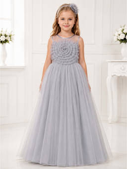 Toy Balloon Kids - Toy Balloon Girls Party Wear Gown Full Length Gown-Grey