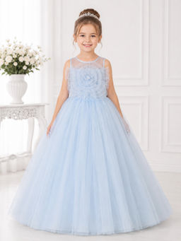 Toy Balloon Kids - Toy Balloon Girls Party Wear Gown Full Length Gown-Blue