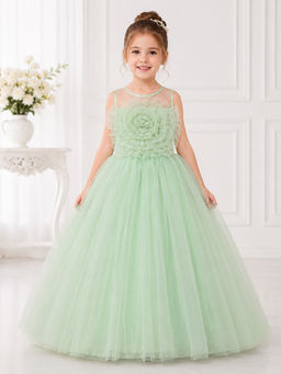 Toy Balloon Kids - Toy Balloon Girls Party Wear Gown Full Length Gown- Pista Green