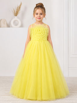 Toy Balloon Kids - Toy Balloon Girls Party Wear Gown Full Length Gown-Yellow