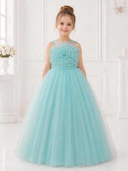 Toy Balloon Kids - Toy Balloon Girls Party Wear Gown Full Length Gown-Turquoise