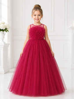 Toy Balloon Kids - Toy Balloon Girls Party Wear Gown Full Length Gown-Maroon