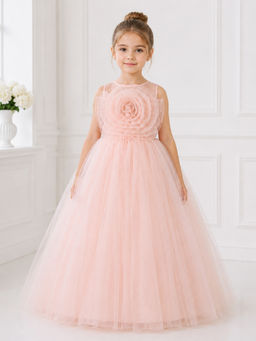 Toy Balloon Kids - Toy Balloon Girls Party Wear Gown Full Length Gown-Light Pink