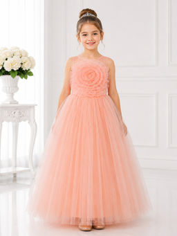 Toy Balloon Kids - Toy Balloon Girls Party Wear Gown Full Length Gown-Pink