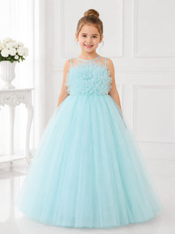 Toy Balloon Kids - Toy Balloon Girls Party Wear Gown Full Length Gown-Blue