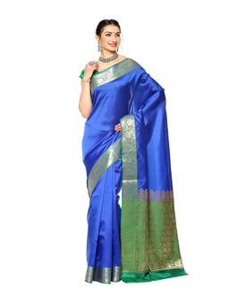 Banarasi Silk Works - Royal Blue Valkalam Katan Silk Anchal Saree with Unstitched Blouse