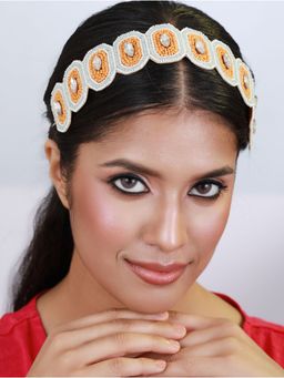 Aatmana - Orange & Blue Coloured, Silver Toned Beaded & Crystal Sequinned Headband