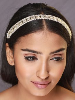 Aatmana - Silver Plated White Kundan Studded & Beaded Matha Patti