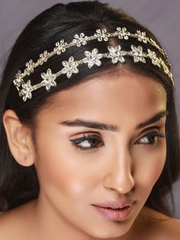 Aatmana - Set Of 2 Silver Plated White Stone Studded & Floral Pattern Matha Patti