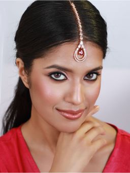 Aatmana - Rose Gold Plated Magenta Ad Studded & White Ad Studded Maangtikka