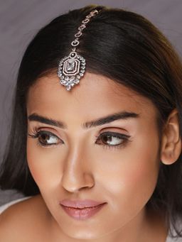 Aatmana - Silver Plated Dual Toned American Diamond Studded Maangtikka