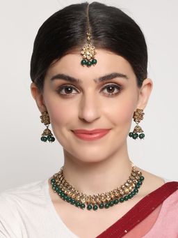 Aatmana - Green Kundan Stones Gold Plated Choker Set with Maangtikka