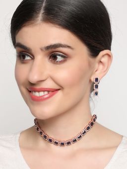Aatmana - Blue American Diamond Gold Plated Jewellery Set