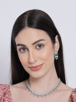 Aatmana - Silver Plated White & Sea Green Ad Studded Handcrafted Jewellery Set
