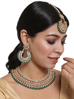Aatmana - Gold Plated Green & White Kundan Studded Choker Jewellery Set