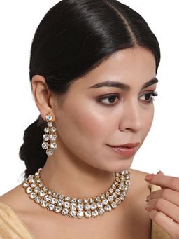 Aatmana - White Gold Plated Stone Studded Layered Jewellery Set
