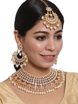 Aatmana - Off White Gold Plated Kundan Studded & Beaded Handcrafted Jewellery Set