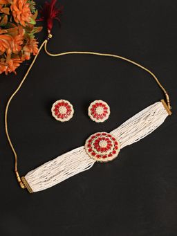 Aatmana - Red Gold Plated Kundan Choker Necklace & Earring Set