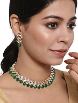 Aatmana - Gold Toned Kundan & Green Beads Jewellery Set