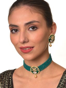 Aatmana - Gold Plated White Kundan & Pearl Beaded Minakari Jewellery Set