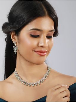 Aatmana - Silver Plated Cz Studded Pastel Green American Diamond Handcrafted Necklace Set