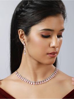 Aatmana - Silver Toned & Pink Ad Studded Handcrafted Jewellery Set