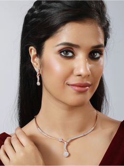Aatmana - Rose Gold Plated American Diamond & Cz Stone Studded Jewellery Set