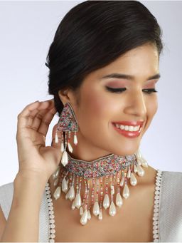 Aatmana - Multi-Color Pearl Studded & Beaded Tasselled Choker Handcrafted Jewellery Set