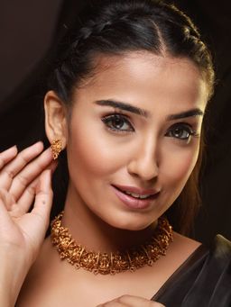 Aatmana - Gold Plated Red Stone Studded Temple Choker Jewellery Set