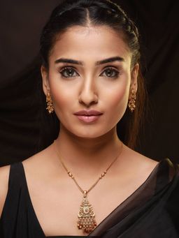 Aatmana - 24K Gold Plated Pink & Ruby Studded Handcrafted Filigree Jewellery Set