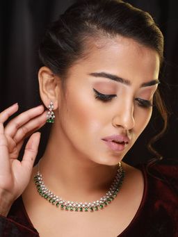 Aatmana - Silver Plated Green American Diamond Studded Jewellery Set