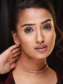 Aatmana - Rose Gold Plated American Diamond Studded Handcrafted Jewellery Set