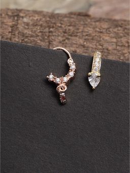 Aatmana - Set Of 2 Rose Gold & Gold Plated American Diamond Studded Nose Pins