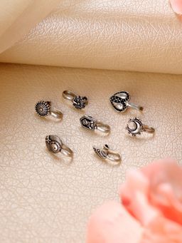 Aatmana - Set Of 7 Silver Plated & Oxidised Nose Pins