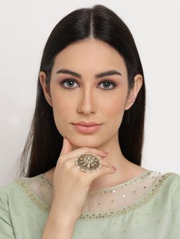 Aatmana - Gold Plated & White Stone Studded Floral Shape Adjustable Finger Ring