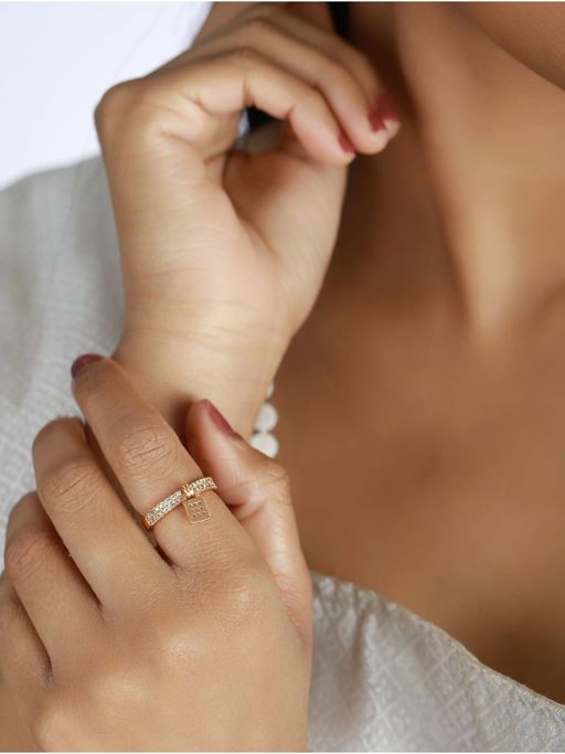 Aatmana Rose Gold Plated Cz Studded Handcrafted Adjustable Finger Ring