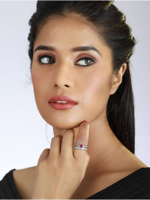 Aatmana Pink Silver Plated Ad Studded Handcrafted Adjustable Finger Ring