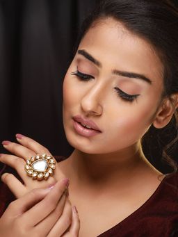 Aatmana - Gold Plated White Kundan Studded Handcrafted Adjustable Finger Ring