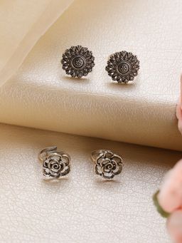 Aatmana - Women Set Of 2 Oxidized Silver Toned Adjustable Toe Rings
