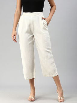 De Moza - Women Woven Palazzo Cream