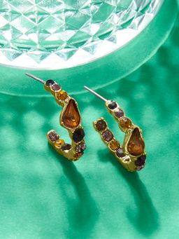 Accessorize London - Womens Purple Amber Eclectic Stones Hoop Earring