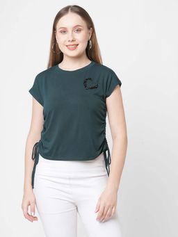 MISH - Green Solid Heart Embellished Placement T-Shirt