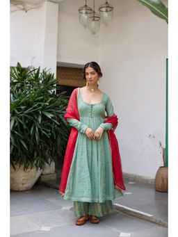 Vashisht Guru Dutt - Aqua Vibha Anarkali with Palazzo and Dupatta (Set of 3)